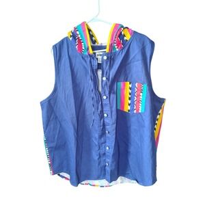 Vintage 80s Gitano Hooded Vest Geometric Statement 22W Plus